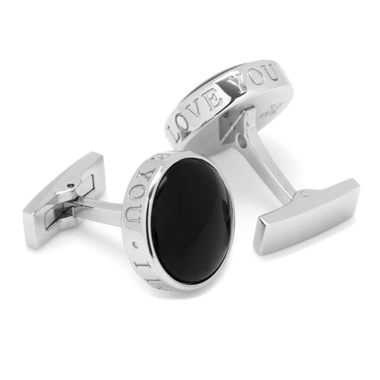 Onyx I Love You Stainless Steel Cufflinks - Cufflinks.com - Flyclothing LLC