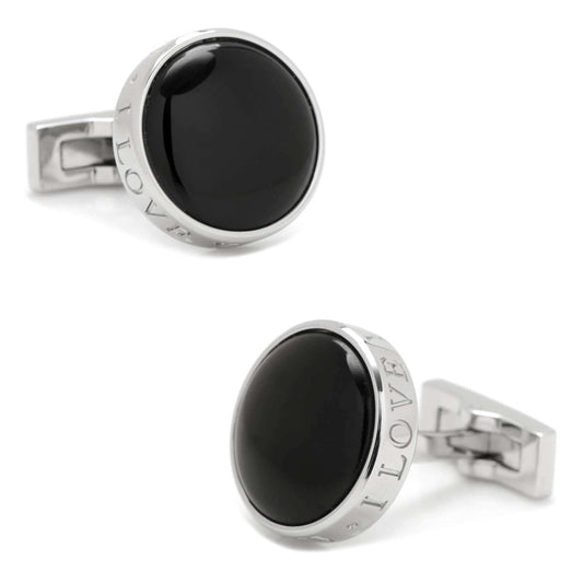 Onyx I Love You Stainless Steel Cufflinks - Cufflinks.com - Flyclothing LLC
