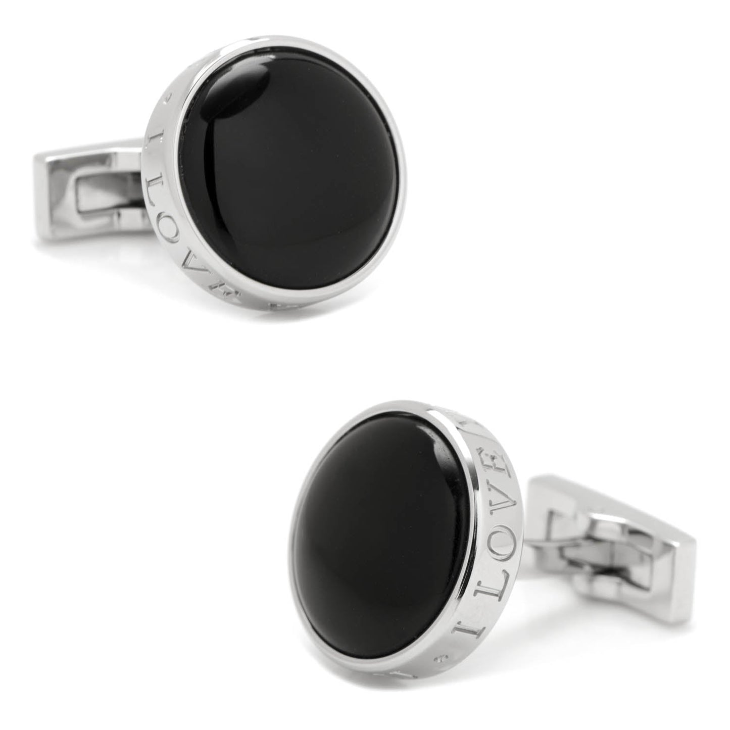 Onyx I Love You Stainless Steel Cufflinks - Cufflinks.com - Flyclothing LLC
