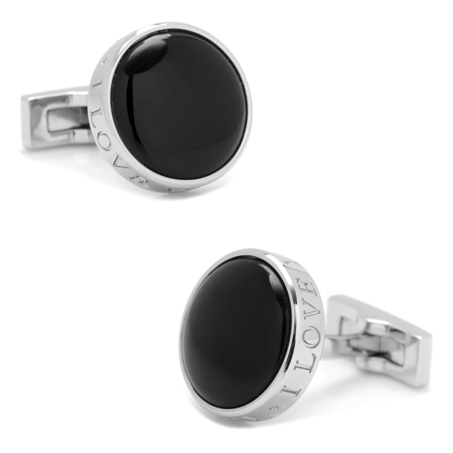 Onyx I Love You Stainless Steel Cufflinks - Cufflinks.com - Flyclothing LLC