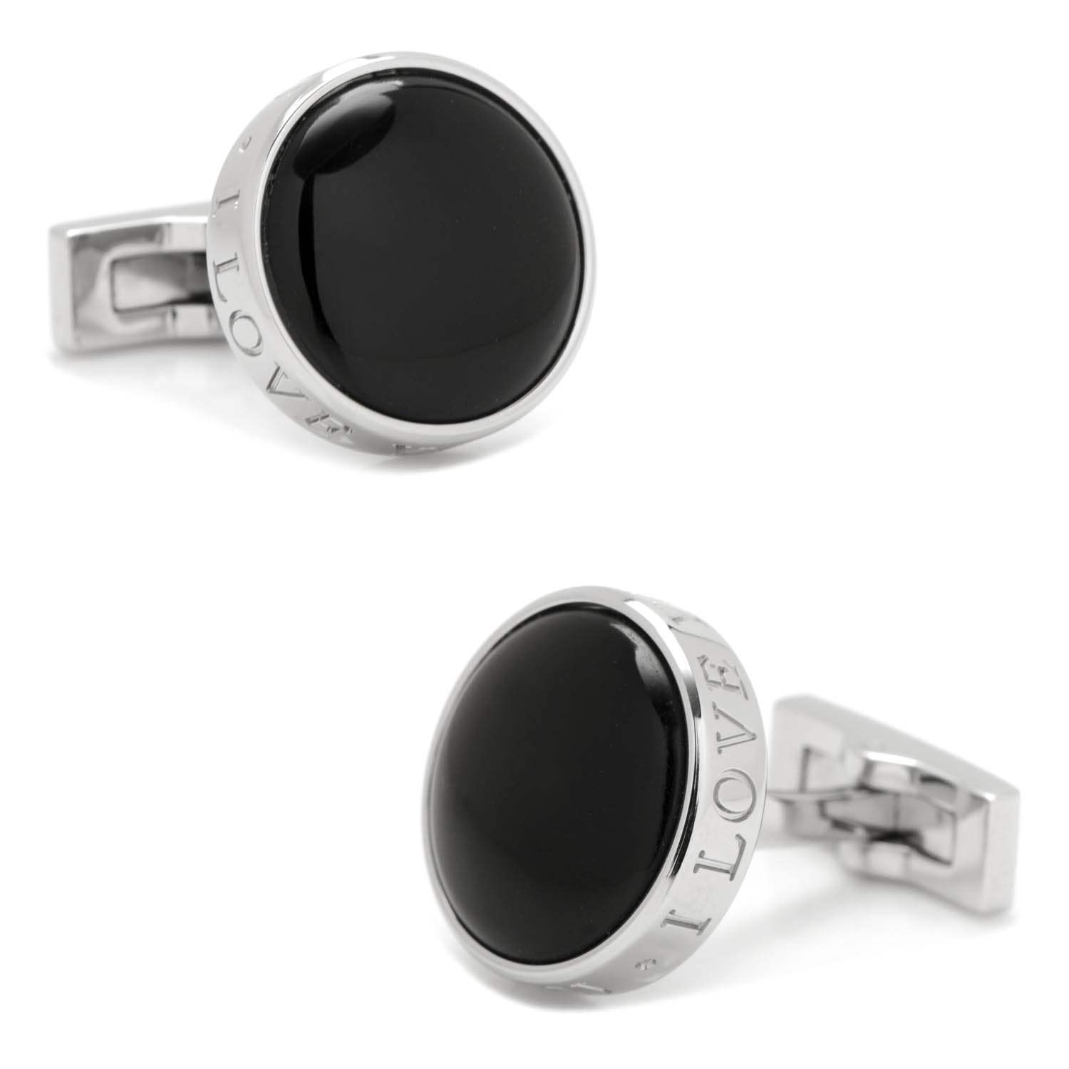 Onyx I Love You Stainless Steel Cufflinks - Cufflinks.com - Flyclothing LLC