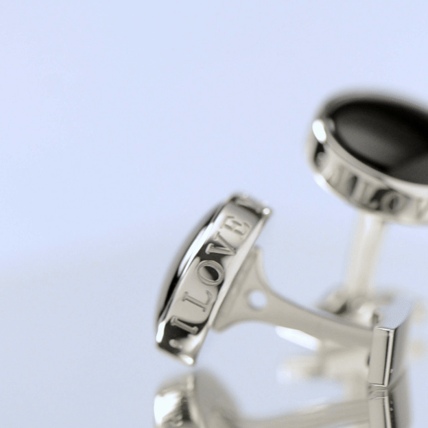 Onyx I Love You Stainless Steel Cufflinks - Cufflinks.com - Flyclothing LLC
