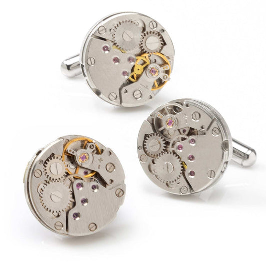 Open Edge Skeleton Watch Movement Cufflinks and Lapel Pin Gift Set - Cufflinks.com - Flyclothing LLC