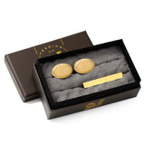 14K Gold Plated Rope Border Oval Cufflinks and Tie Bar Gift Set - Cufflinks.com - Flyclothing LLC