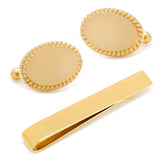 14K Gold Plated Rope Border Oval Cufflinks and Tie Bar Gift Set - Cufflinks.com - Flyclothing LLC