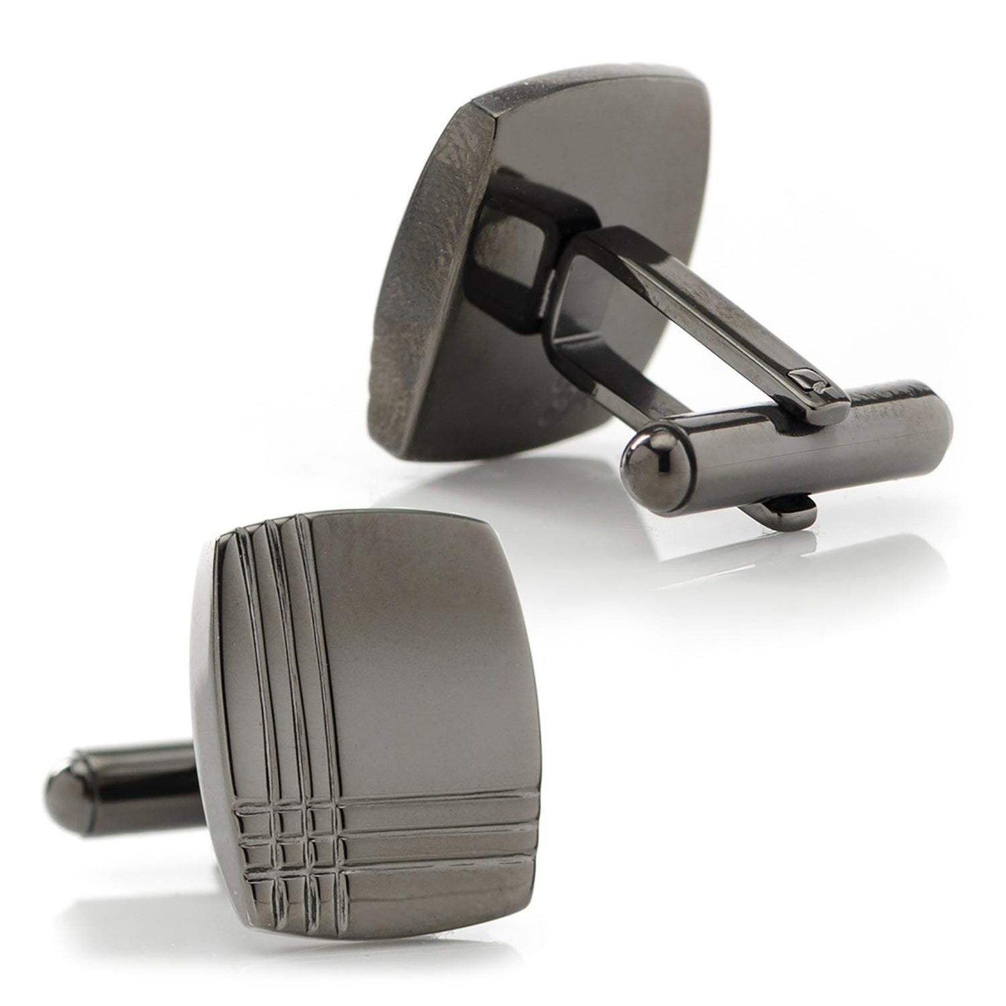 Stainless Steel Gunmetal Tartan Plaid Cufflinks - Cufflinks.com - Flyclothing LLC