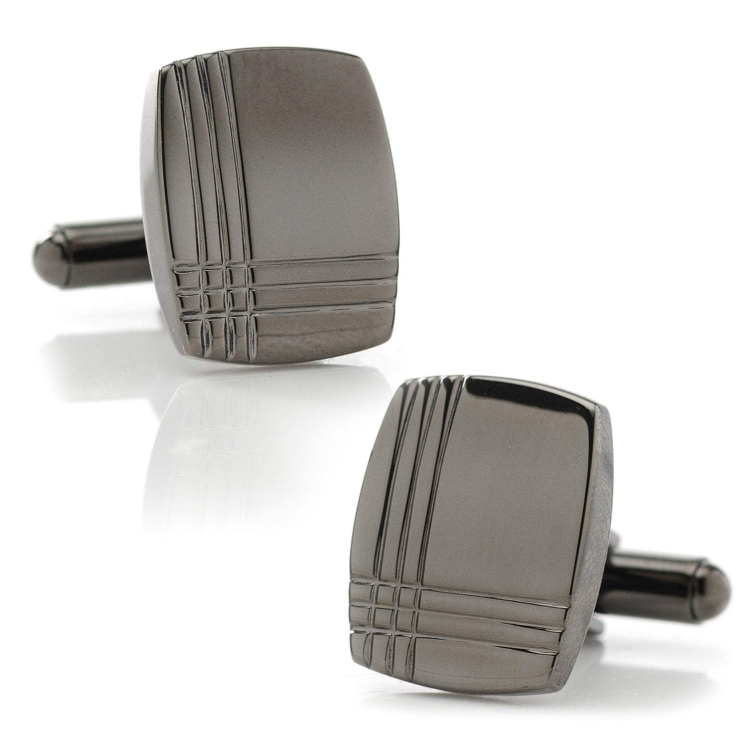 Stainless Steel Gunmetal Tartan Plaid Cufflinks - Cufflinks.com - Flyclothing LLC