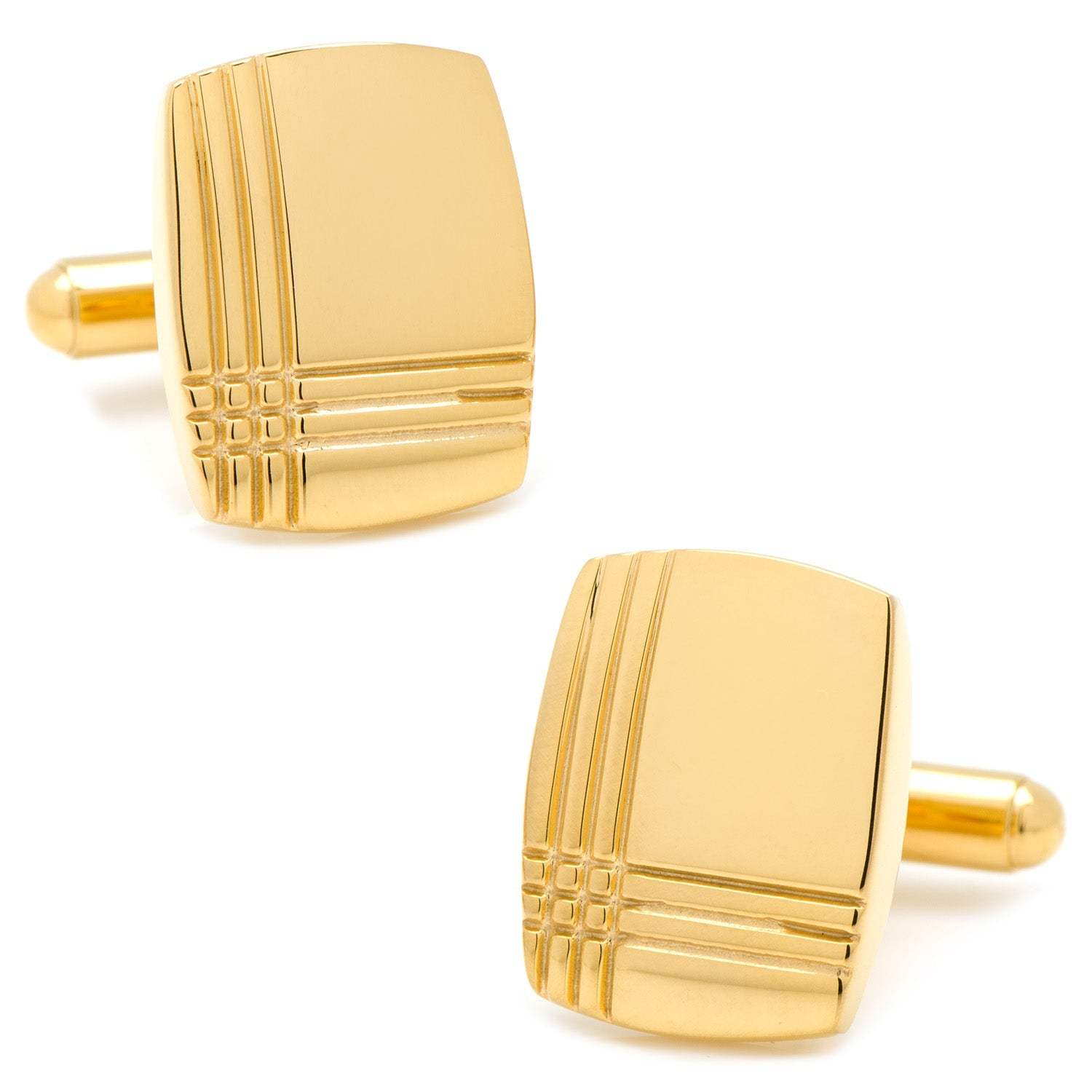 Stainless Steel Gold Tartan Plaid Cufflinks - Cufflinks.com - Flyclothing LLC