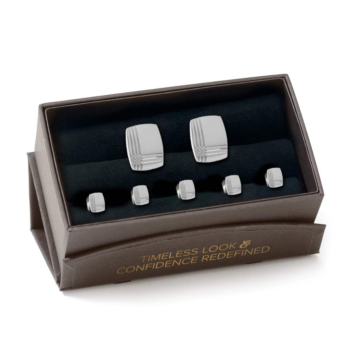 Stainless Steel Tartan Plaid 5-Stud Set - Cufflinks.com - Flyclothing LLC