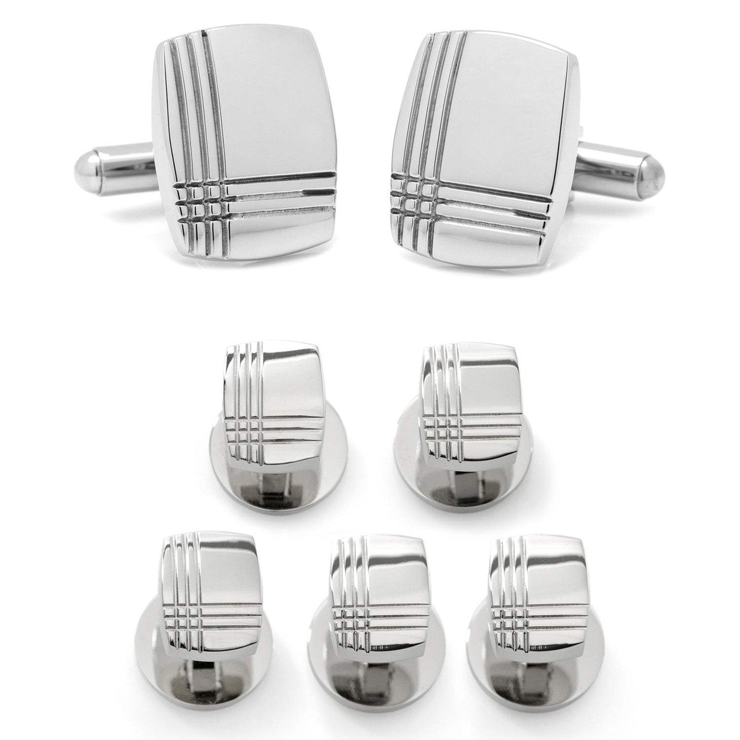 Stainless Steel Tartan Plaid 5-Stud Set - Cufflinks.com - Flyclothing LLC