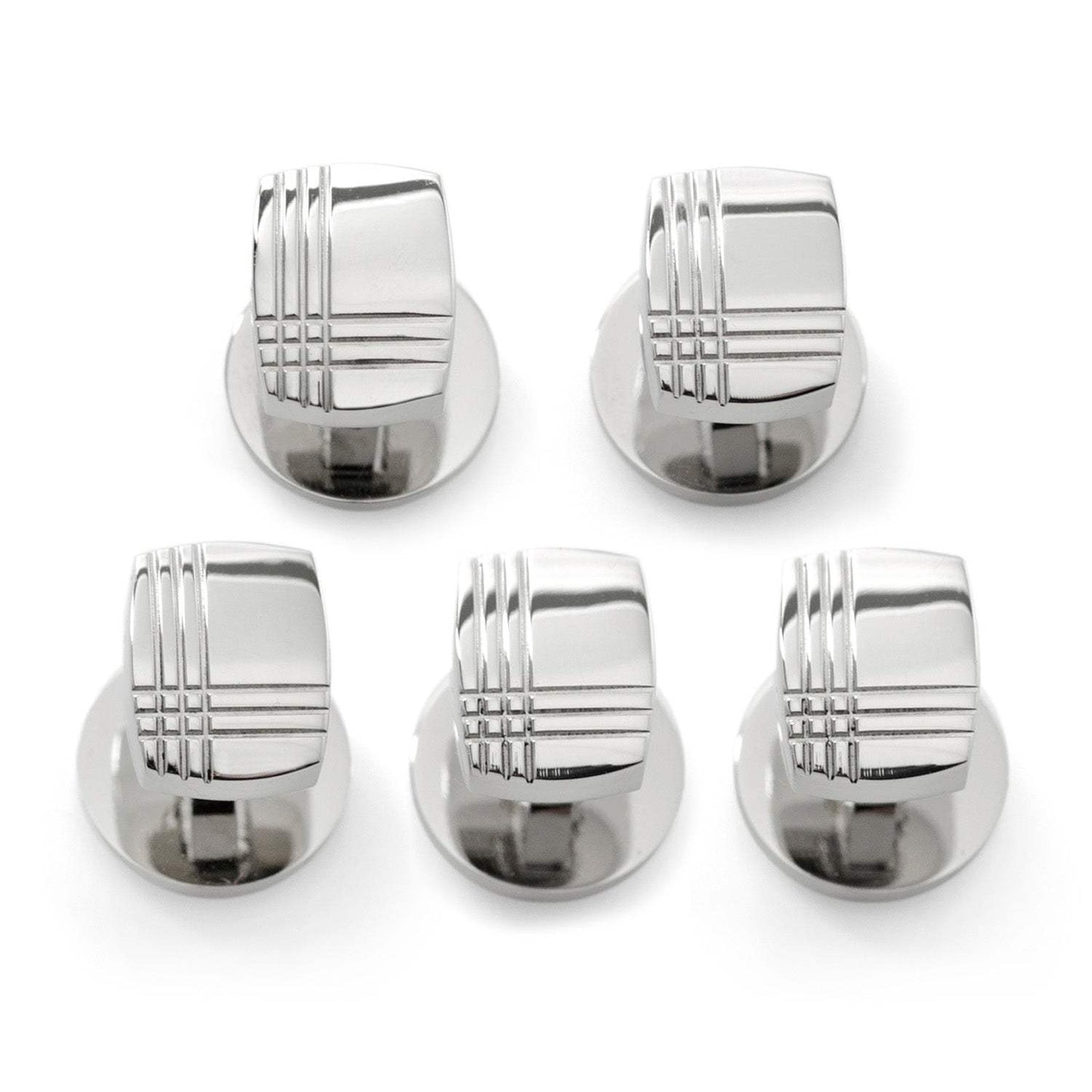 Stainless Steel Tartan Plaid 5-Studs - Cufflinks.com - Flyclothing LLC
