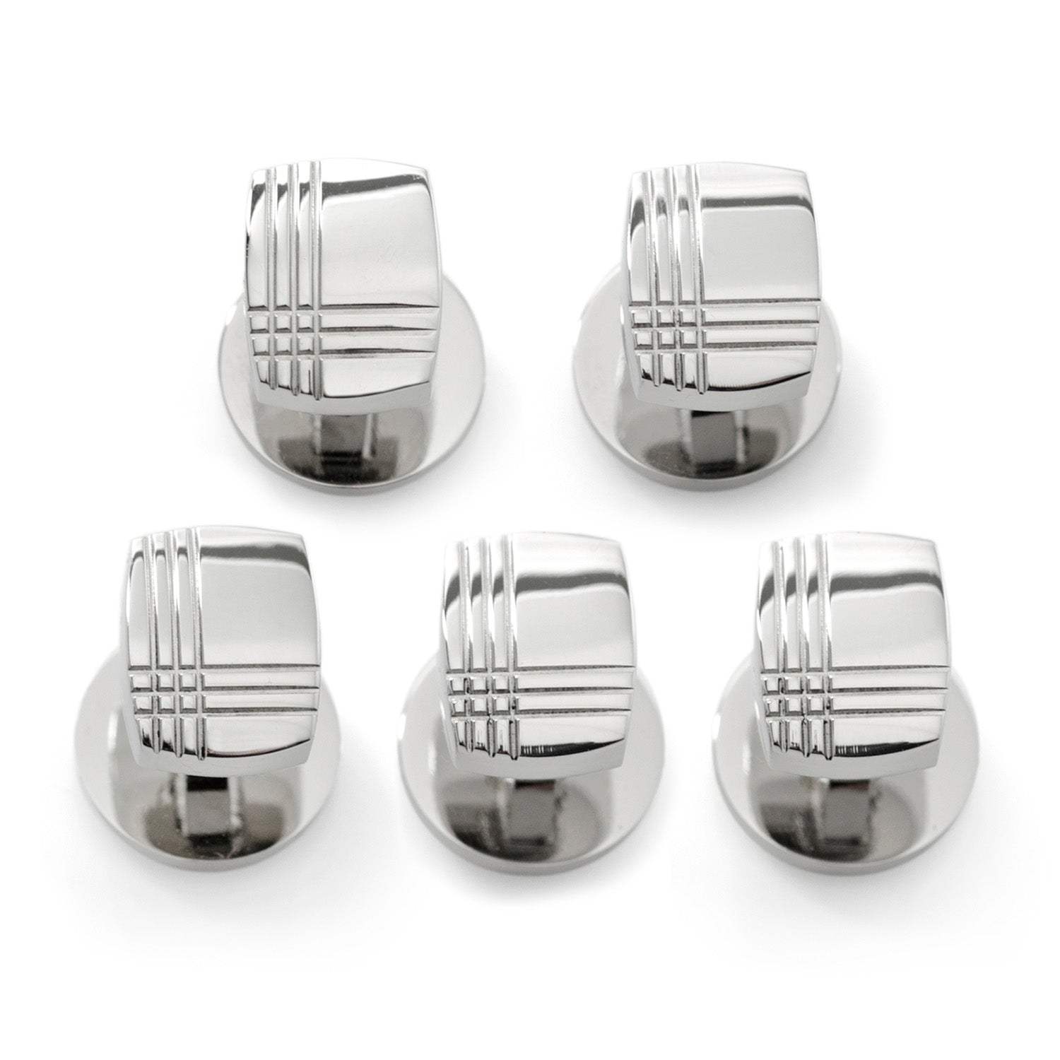 Stainless Steel Tartan Plaid 5-Studs - Cufflinks.com - Flyclothing LLC