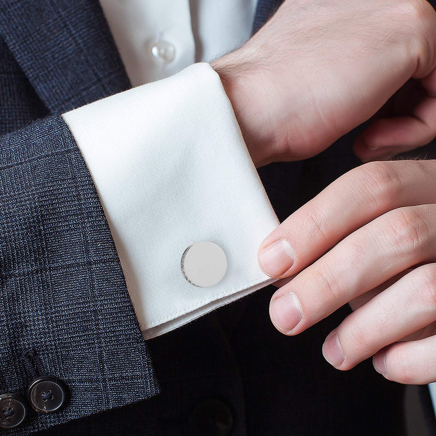 Stainless Steel Engravable Pave Edge Cufflinks - Cufflinks.com - Flyclothing LLC