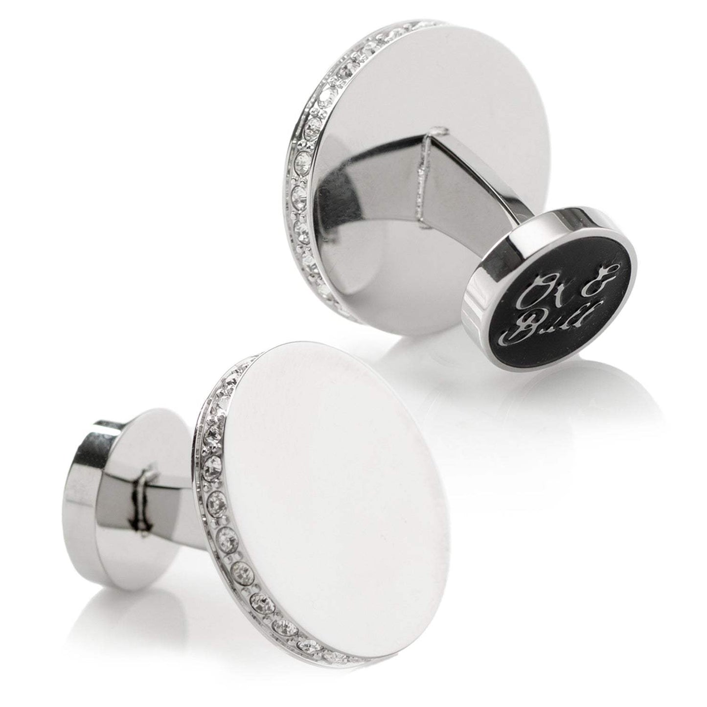 Stainless Steel Engravable Pave Edge Cufflinks - Cufflinks.com - Flyclothing LLC