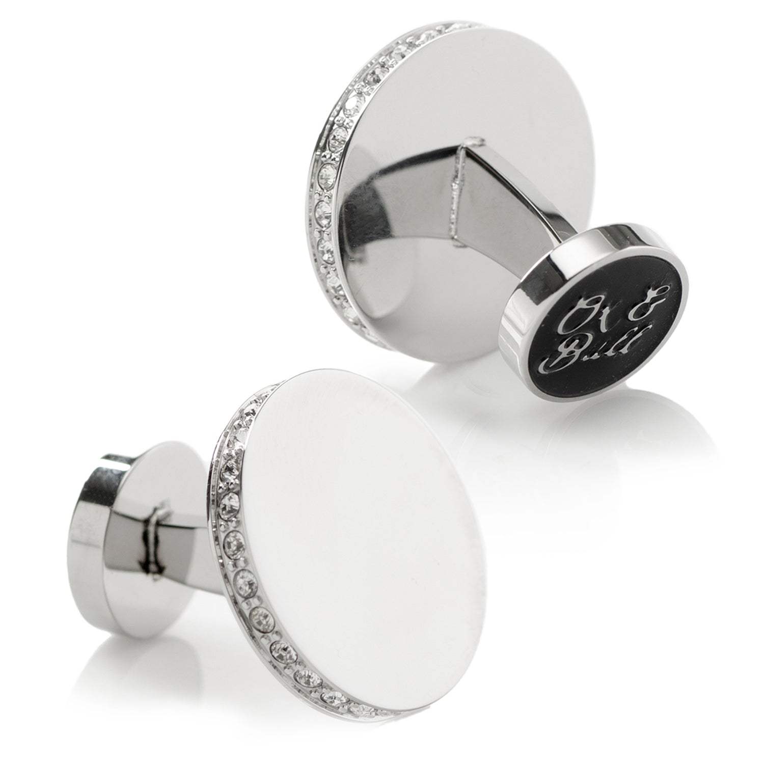 Stainless Steel Engravable Pave Edge Cufflinks - Cufflinks.com - Flyclothing LLC