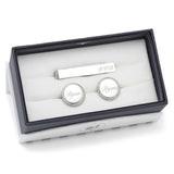 Engravable Rope Border Round Cufflinks and Tie Bar Gift Set - Cufflinks.com - Flyclothing LLC