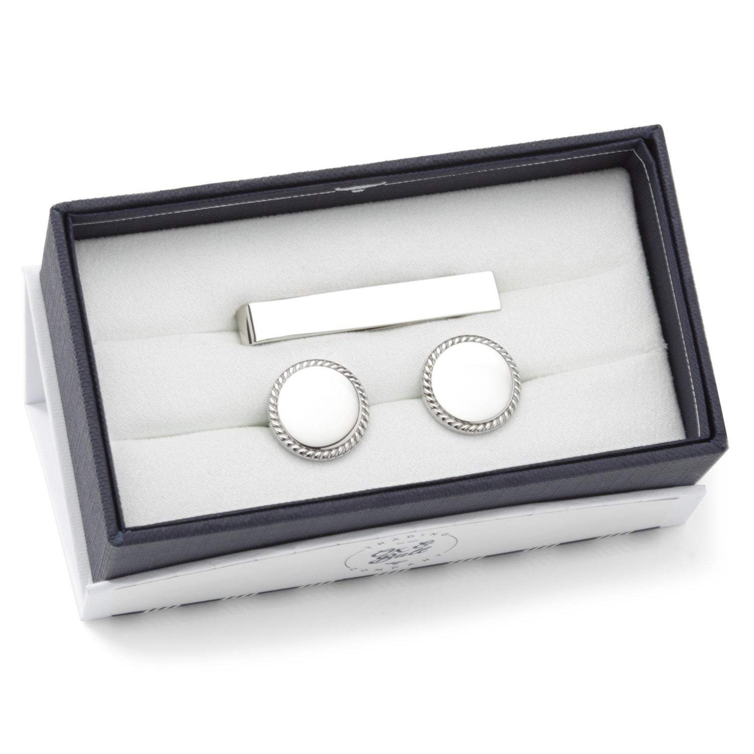 Engravable Rope Border Round Cufflinks and Tie Bar Gift Set - Cufflinks.com - Flyclothing LLC