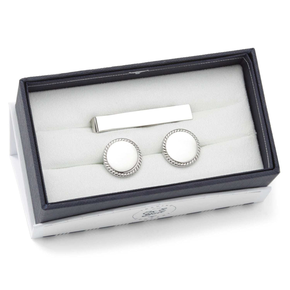 Engravable Rope Border Round Cufflinks and Tie Bar Gift Set - Cufflinks.com - Flyclothing LLC