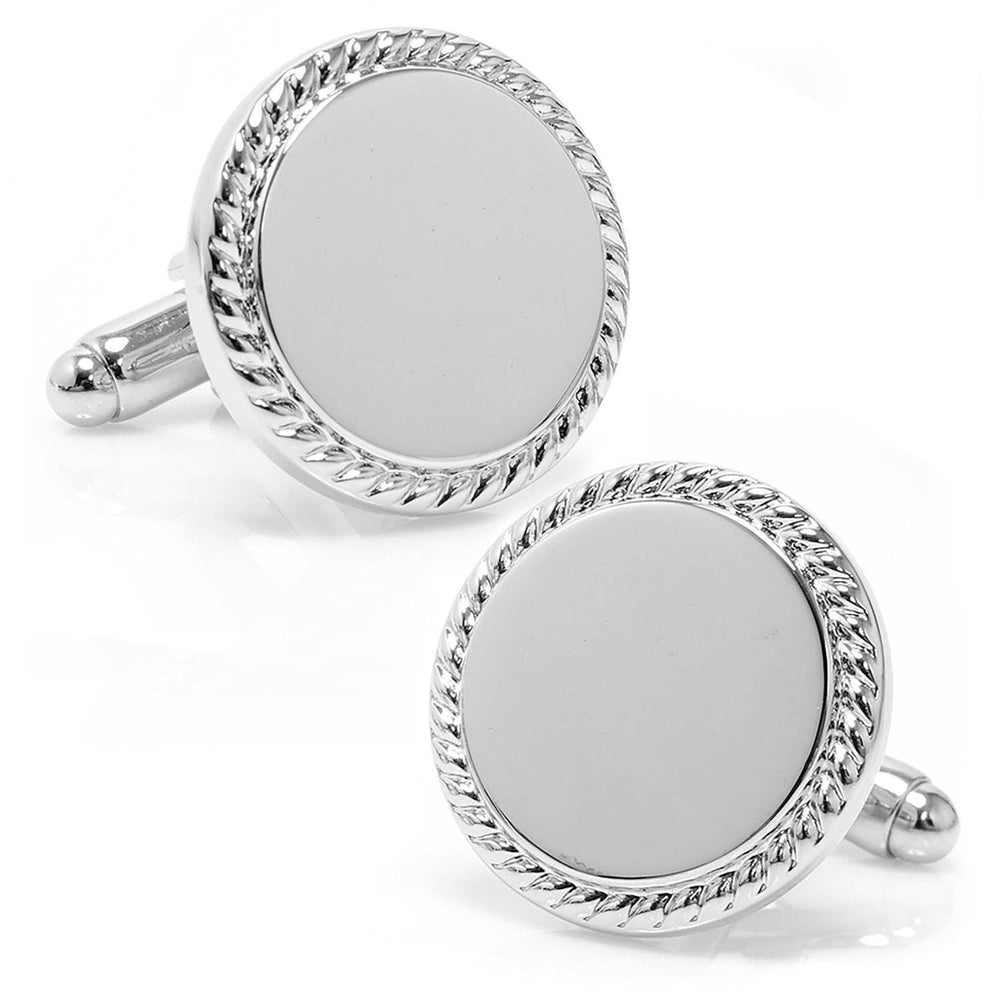 Engravable Rope Border Round Cufflinks and Tie Bar Gift Set - Cufflinks.com - Flyclothing LLC