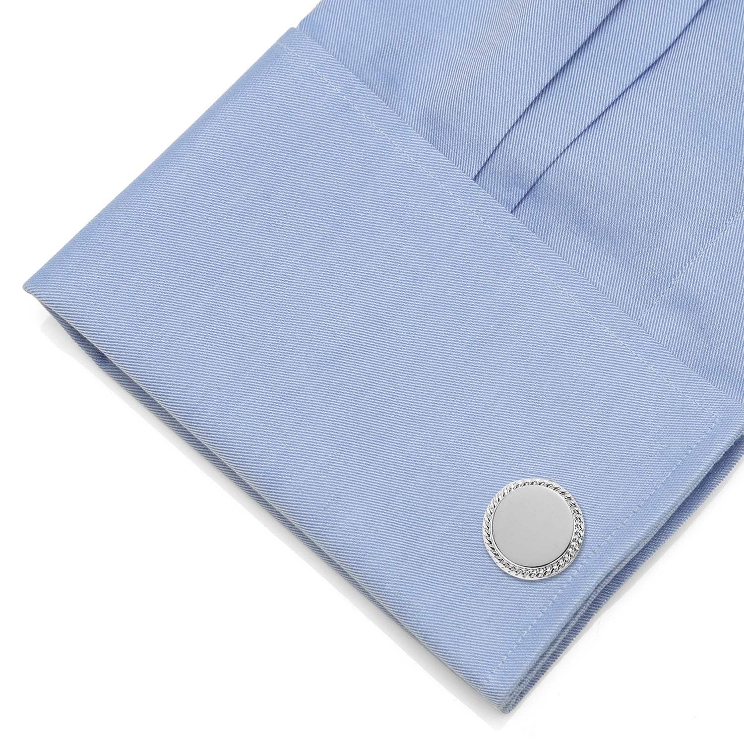 Engravable Rope Border Round Cufflinks and Tie Bar Gift Set - Cufflinks.com - Flyclothing LLC