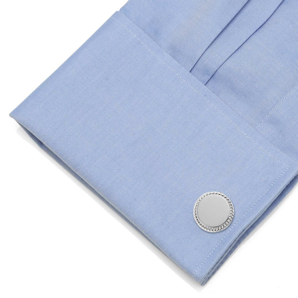 Engravable Rope Border Round Cufflinks and Tie Bar Gift Set - Cufflinks.com - Flyclothing LLC