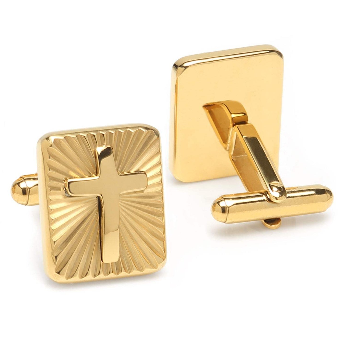 Radiant Cross Gold Stainless Steel Cufflinks - Cufflinks.com - Flyclothing LLC
