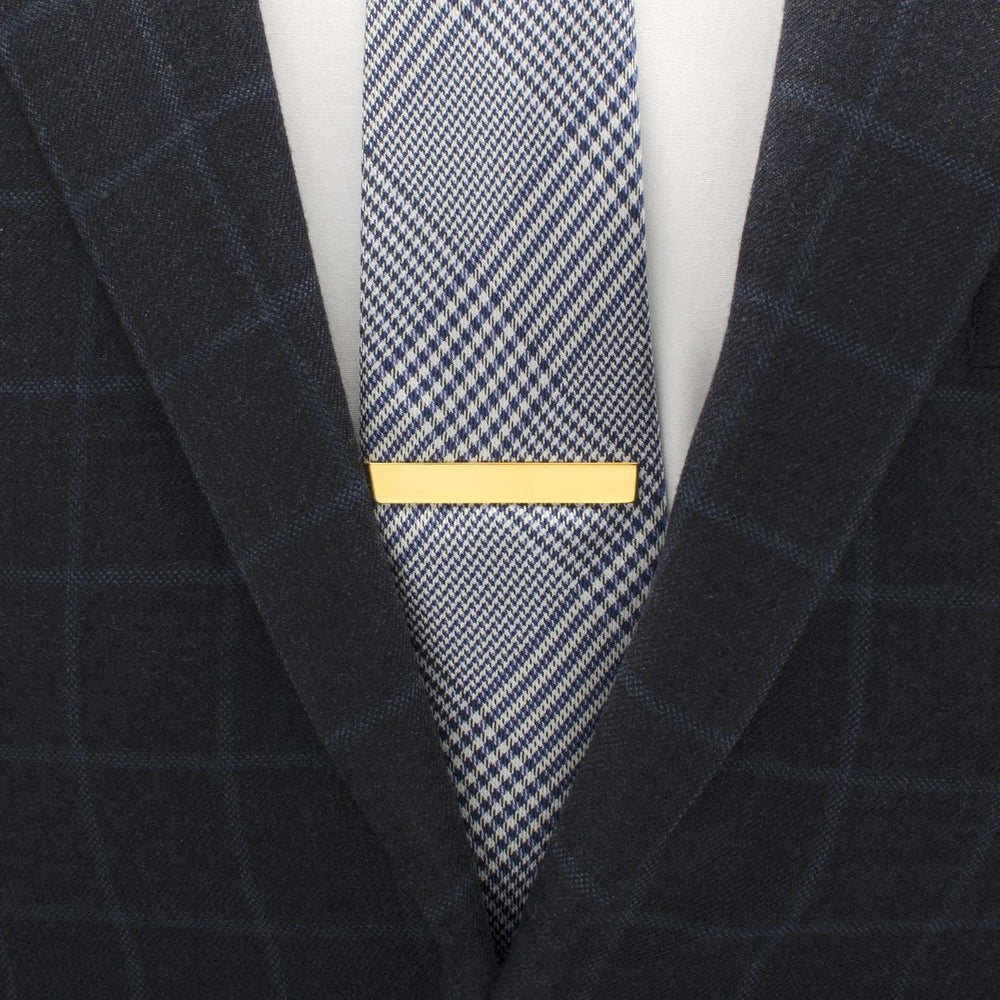 Engravable Rectangle Gold Cufflinks and Tie Bar Gift Set - Cufflinks.com - Flyclothing LLC