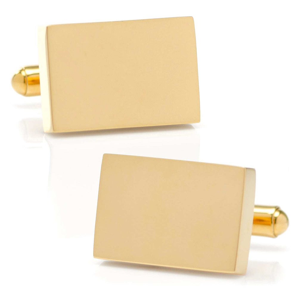 Engravable Rectangle Gold Cufflinks and Tie Bar Gift Set - Cufflinks.com - Flyclothing LLC