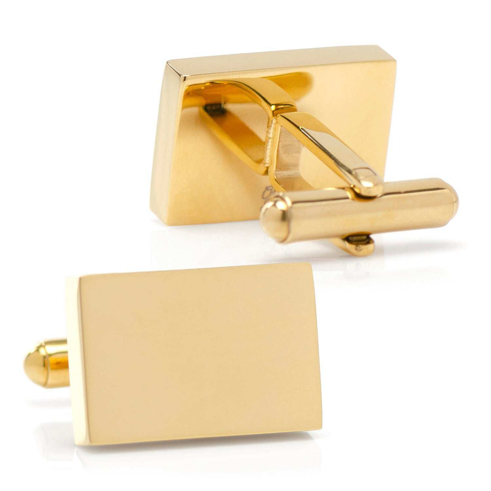 Engravable Rectangle Gold Cufflinks and Tie Bar Gift Set - Cufflinks.com - Flyclothing LLC