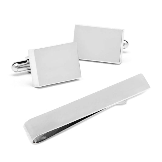 Engravable Rectangle Cufflinks and Tie Bar Gift Set - Cufflinks.com - Flyclothing LLC