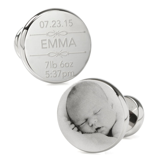 Birth Details Custom Photo Engravable Cufflinks