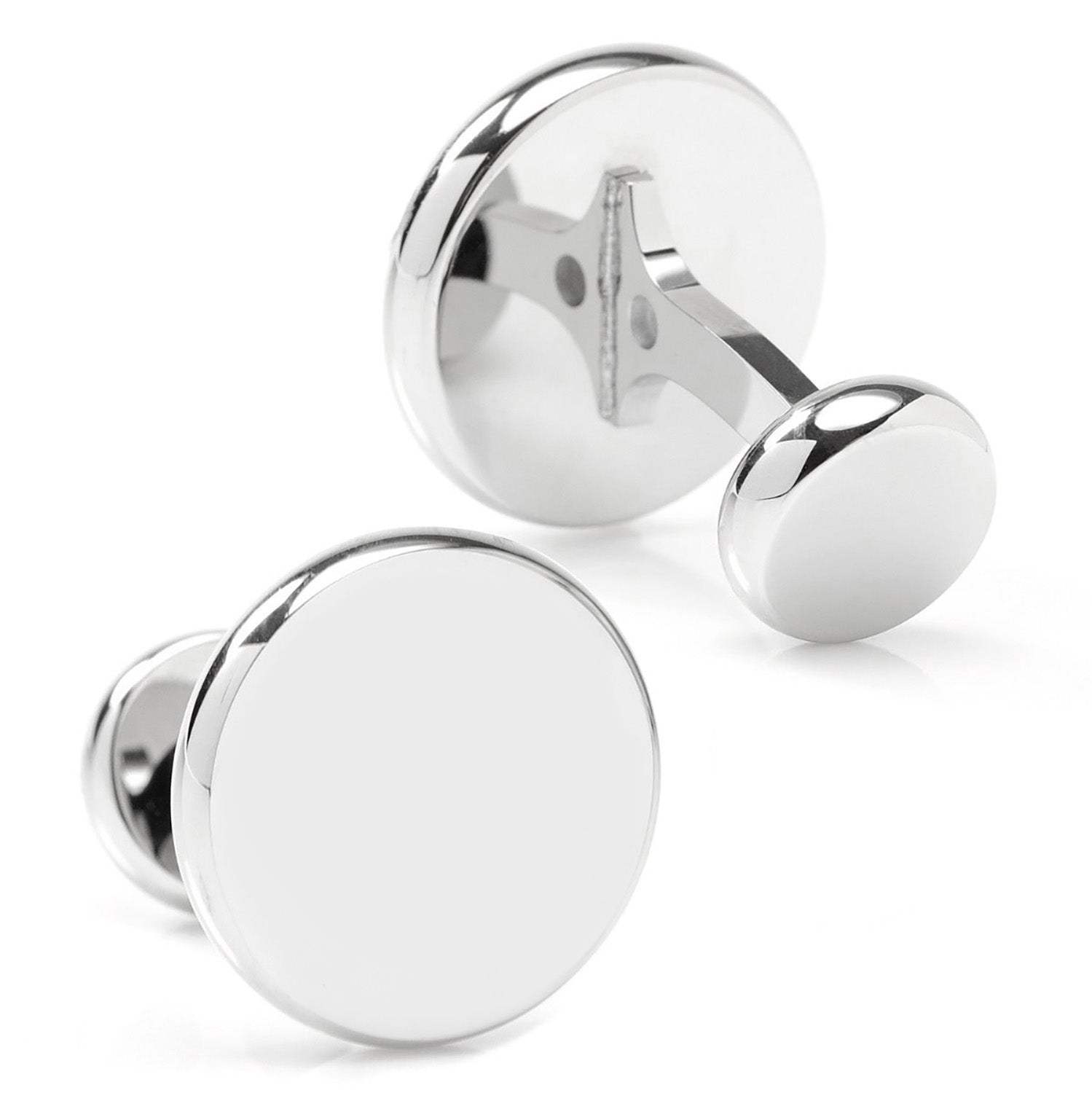 Stainless Steel Engravable Classic Round Cufflinks - Cufflinks.com - Flyclothing LLC