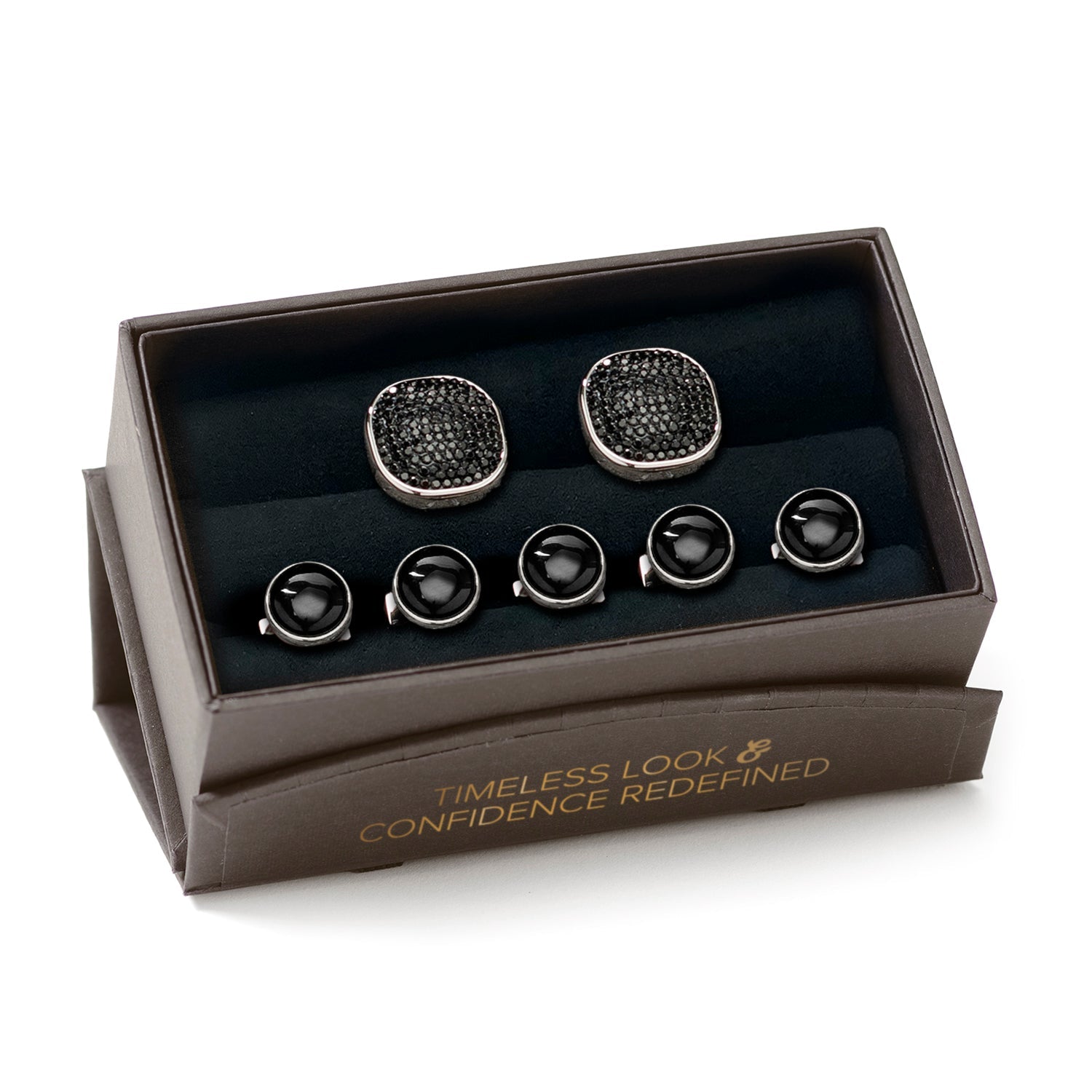 Mixed Pave Crystal and Onyx 5-Stud Set - Cufflinks.com - Flyclothing LLC