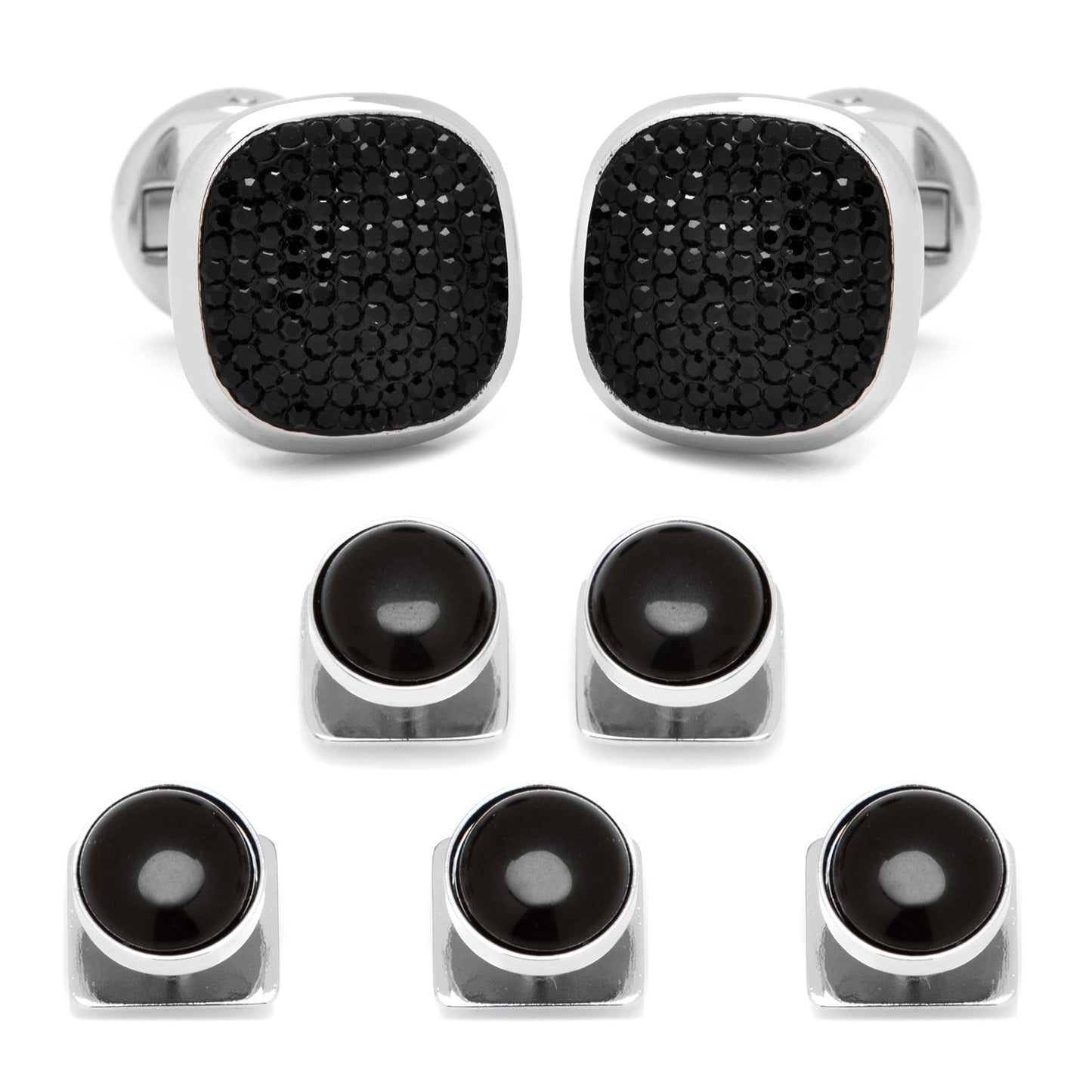 Mixed Pave Crystal and Onyx 5-Stud Set - Cufflinks.com - Flyclothing LLC