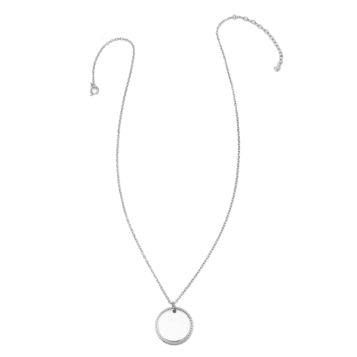 Stainless Steel Engravable Round Rope Edge Pendant Women's Box Chain Necklace - Cufflinks.com - Flyclothing LLC