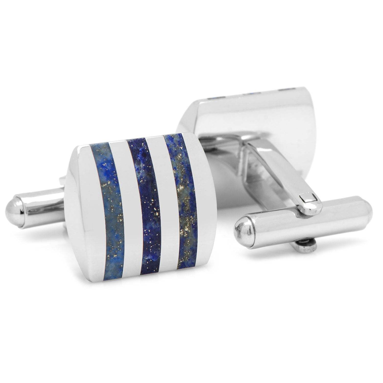 Stainless Steel Striped Lapis Cufflinks - Cufflinks.com - Flyclothing LLC