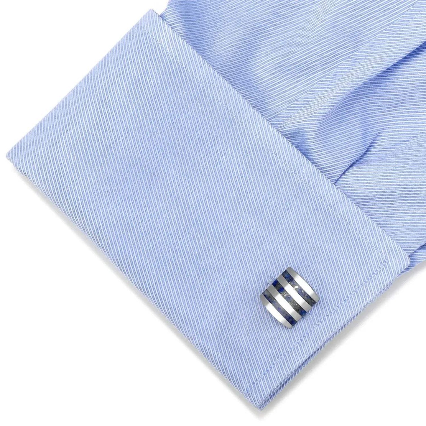 Stainless Steel Striped Lapis Cufflinks - Cufflinks.com - Flyclothing LLC