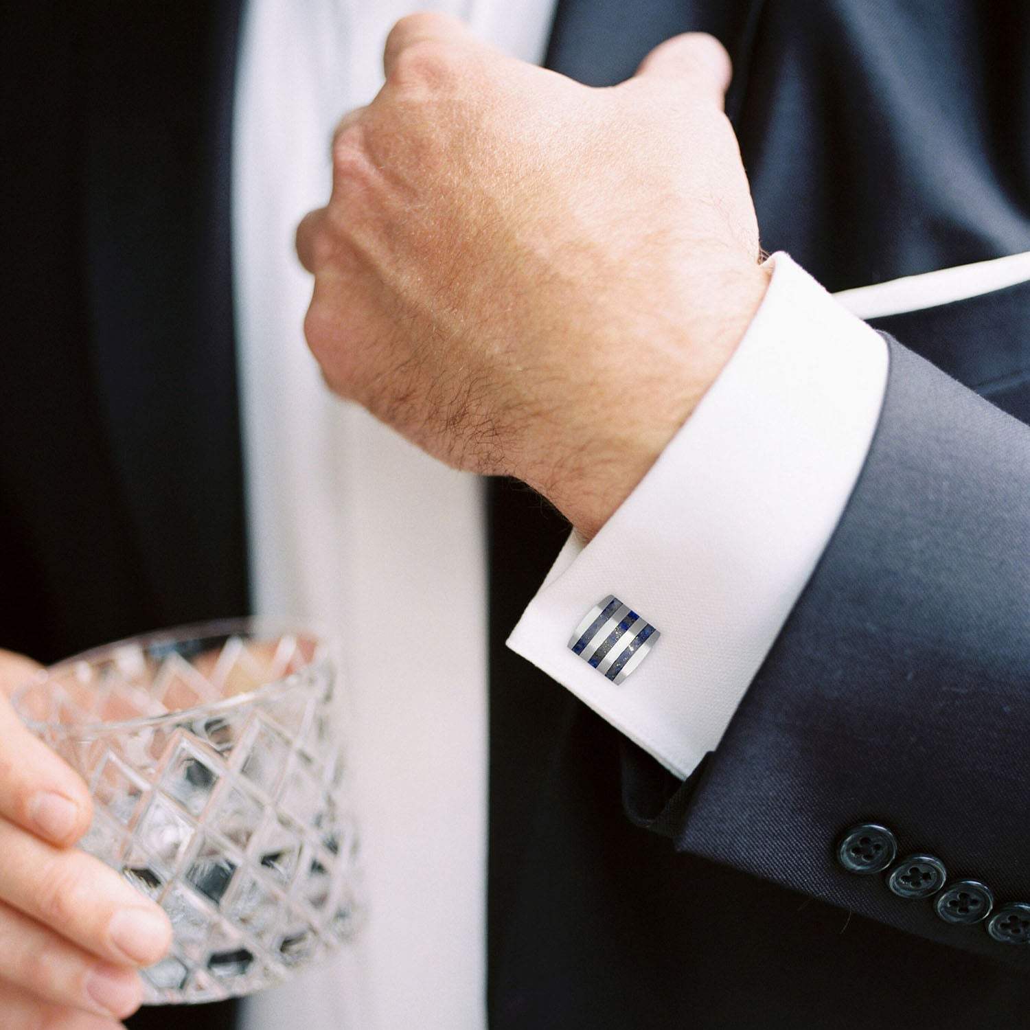 Stainless Steel Striped Lapis Cufflinks - Cufflinks.com - Flyclothing LLC