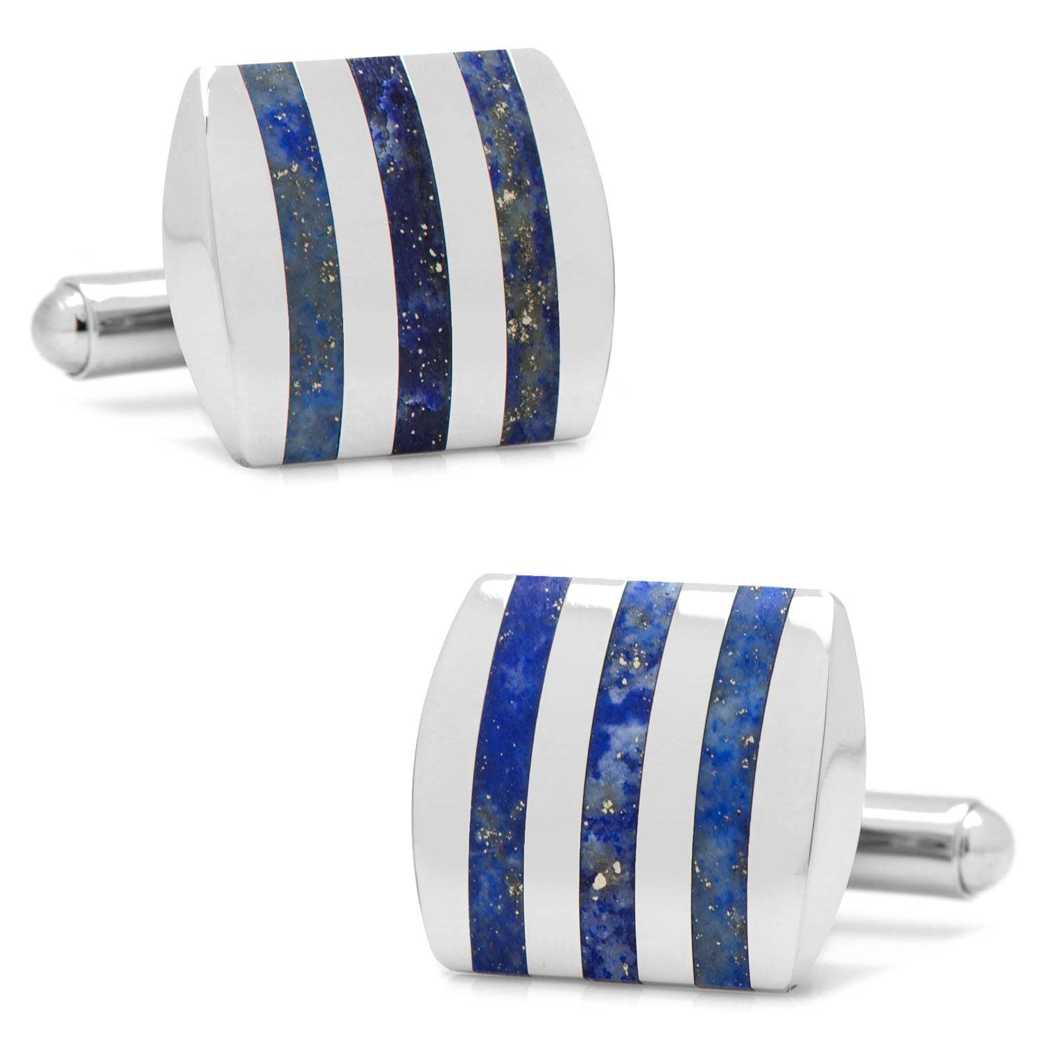 Stainless Steel Striped Lapis Cufflinks - Cufflinks.com - Flyclothing LLC