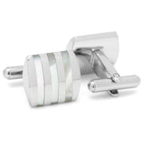 Stainless Steel Striped Mother of Pearl Cufflinks - Cufflinks.com - Flyclothing LLC