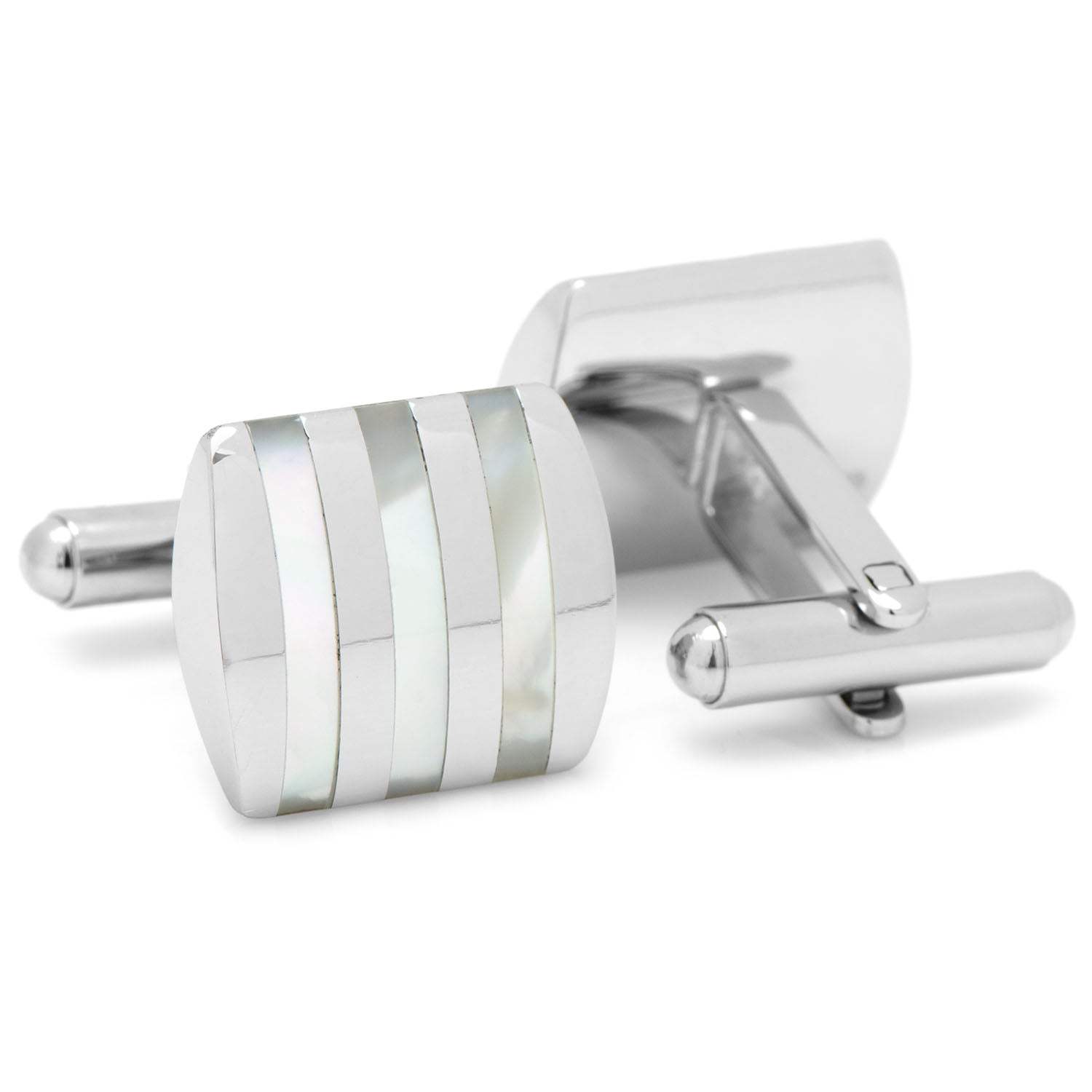 Stainless Steel Striped Mother of Pearl Cufflinks - Cufflinks.com - Flyclothing LLC