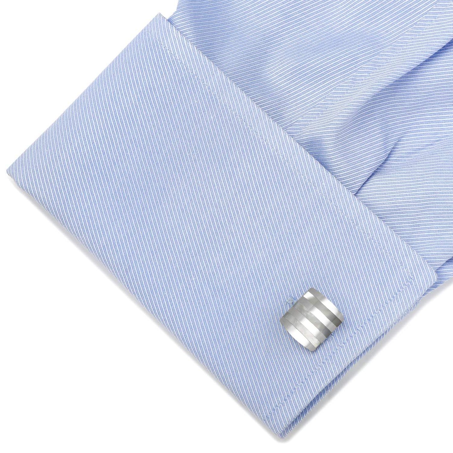 Stainless Steel Striped Mother of Pearl Cufflinks - Cufflinks.com - Flyclothing LLC