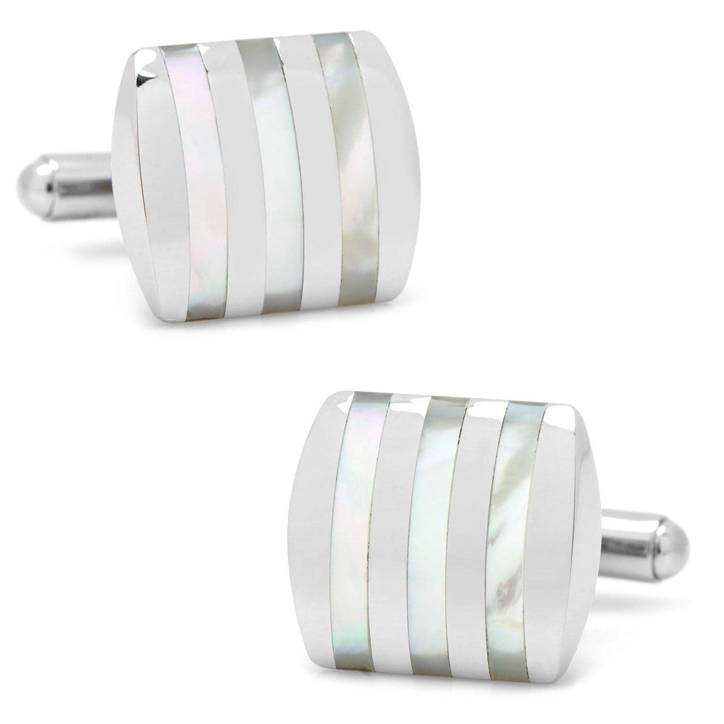 Stainless Steel Striped Mother of Pearl Cufflinks - Cufflinks.com - Flyclothing LLC