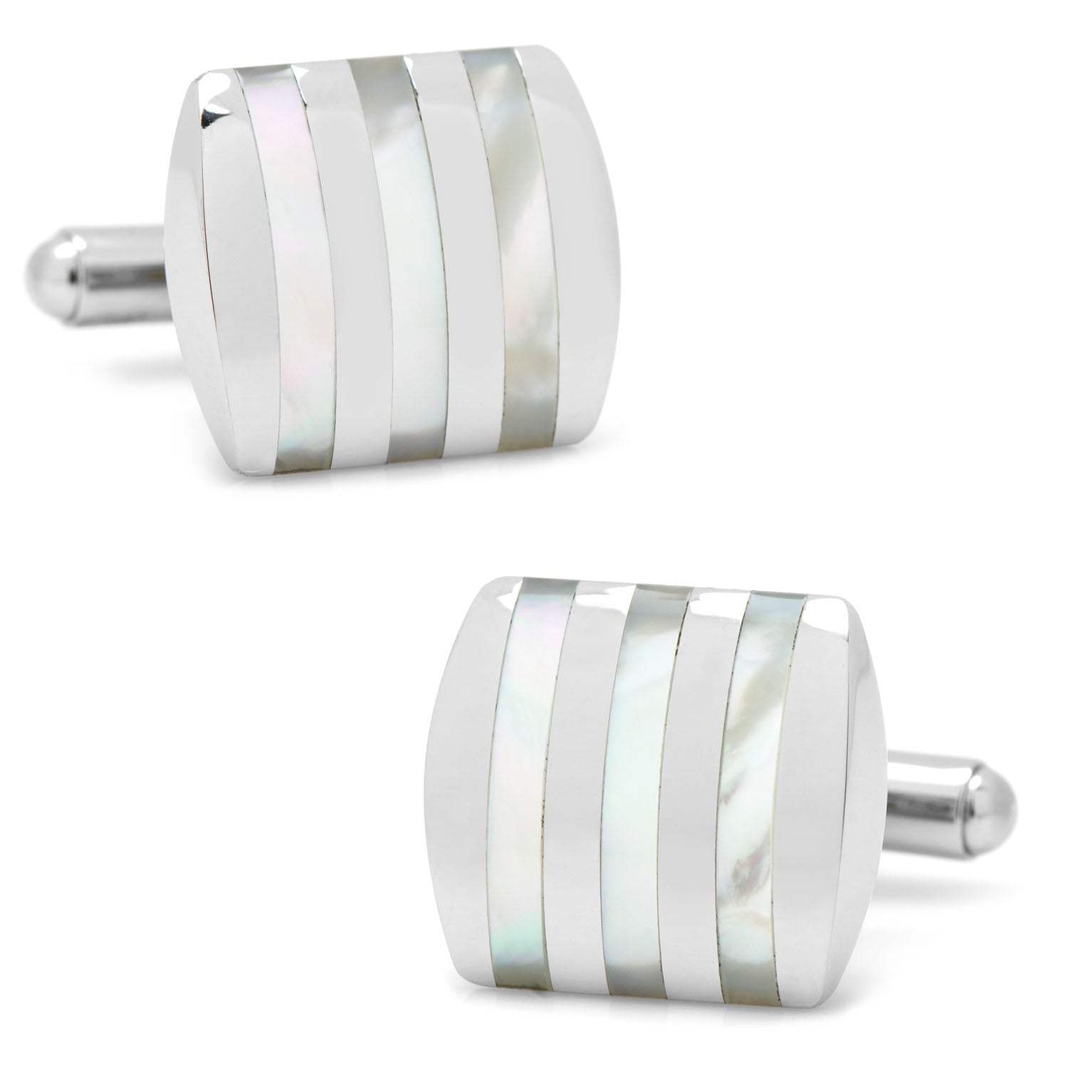Stainless Steel Striped Mother of Pearl Cufflinks - Cufflinks.com - Flyclothing LLC