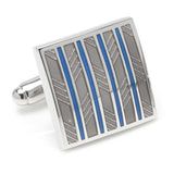 Gray and Blue Striped Square Cufflinks