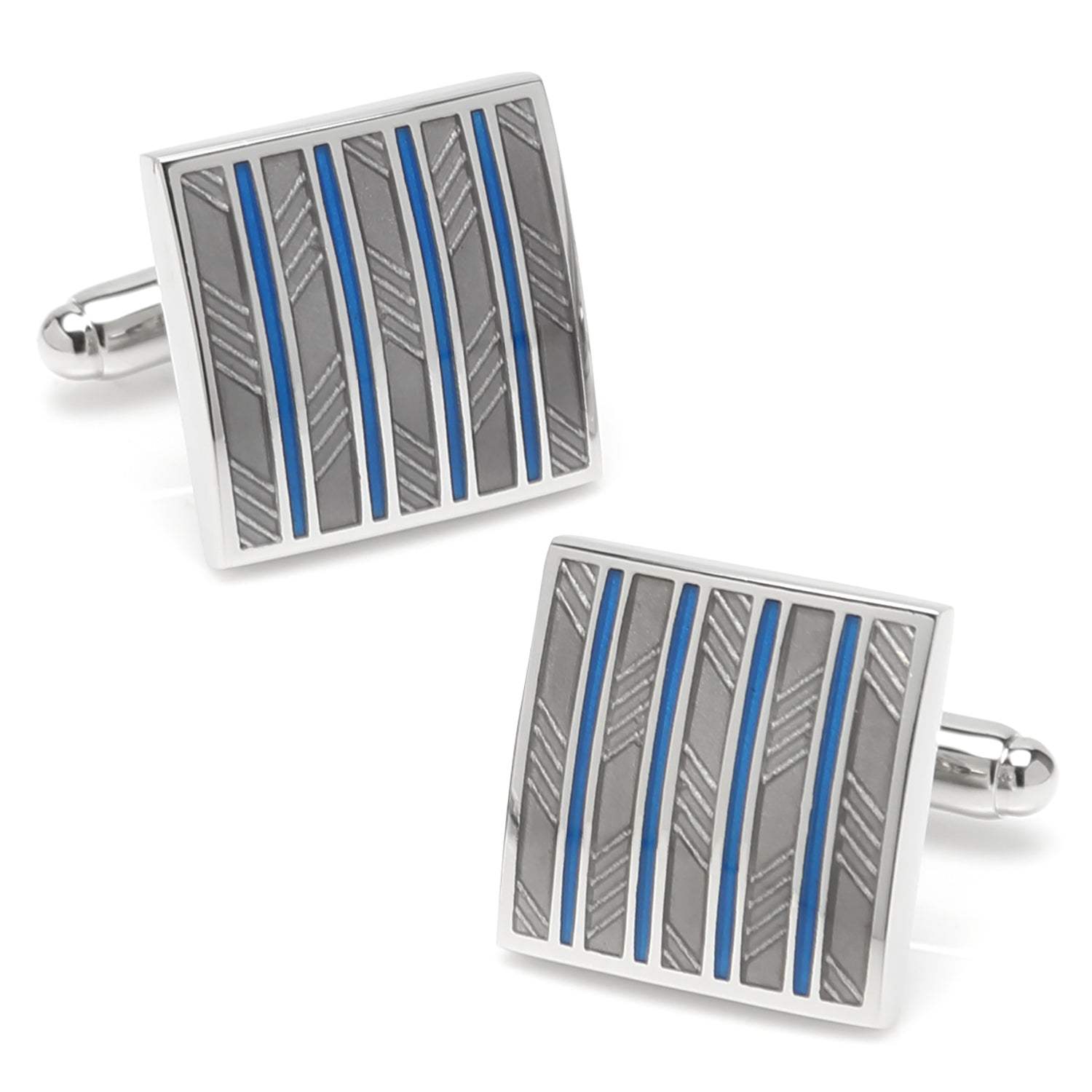 Gray and Blue Striped Square Cufflinks - Cufflinks.com - Flyclothing LLC
