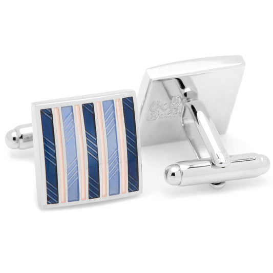 Pink and Navy Striped Square Cufflinks - Cufflinks.com - Flyclothing LLC