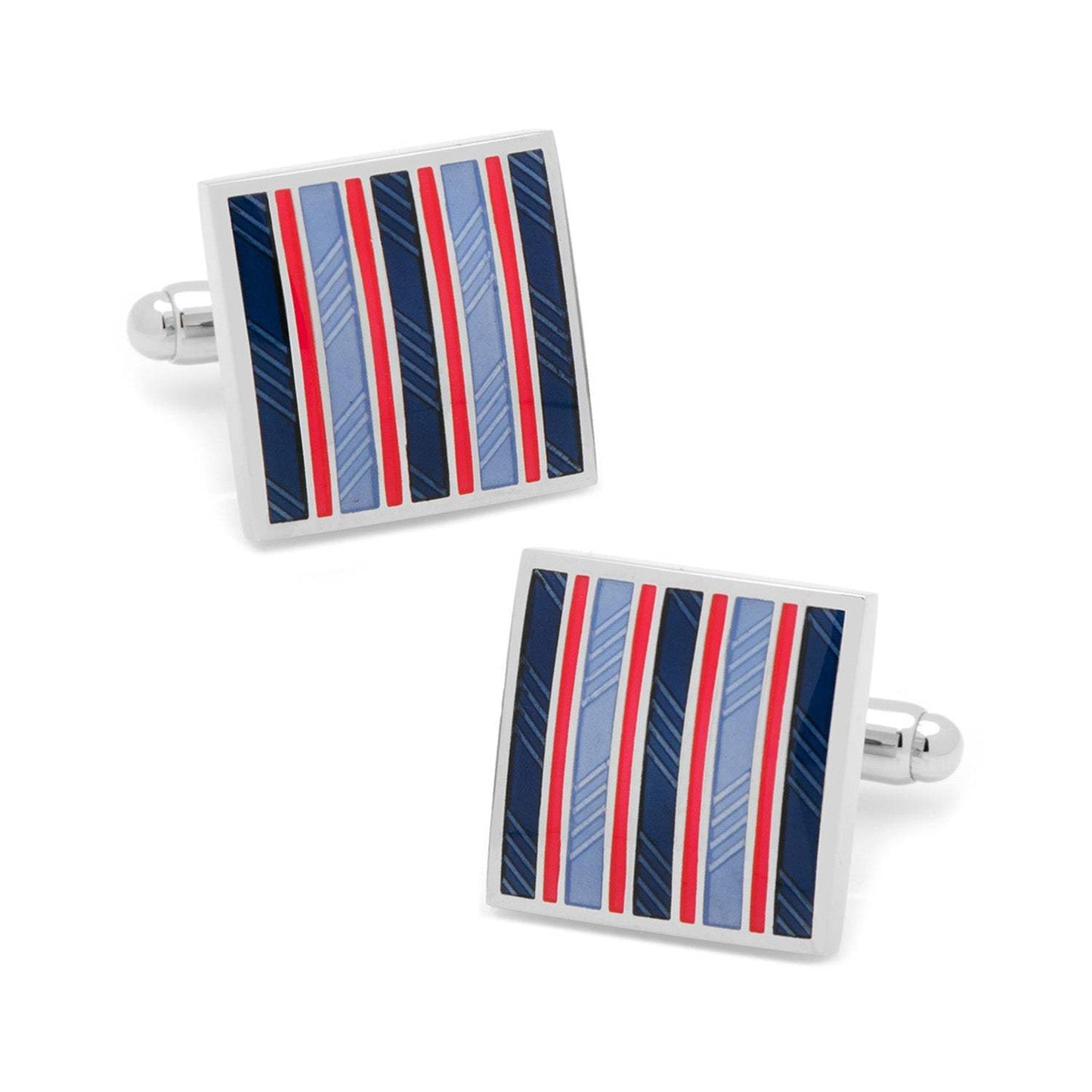 Red and Navy Striped Square Cufflinks - Cufflinks.com - Flyclothing LLC