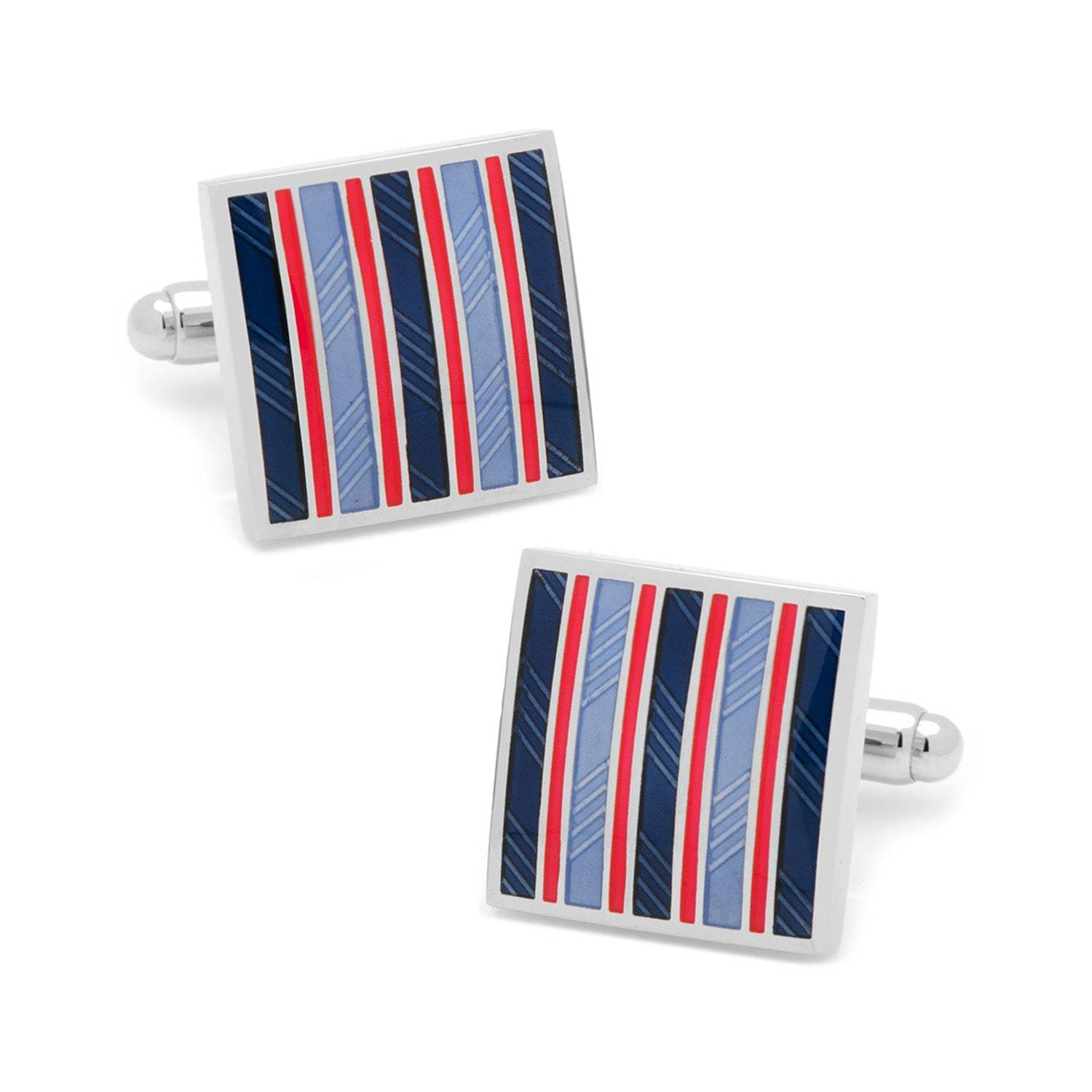 Red and Navy Striped Square Cufflinks - Cufflinks.com - Flyclothing LLC