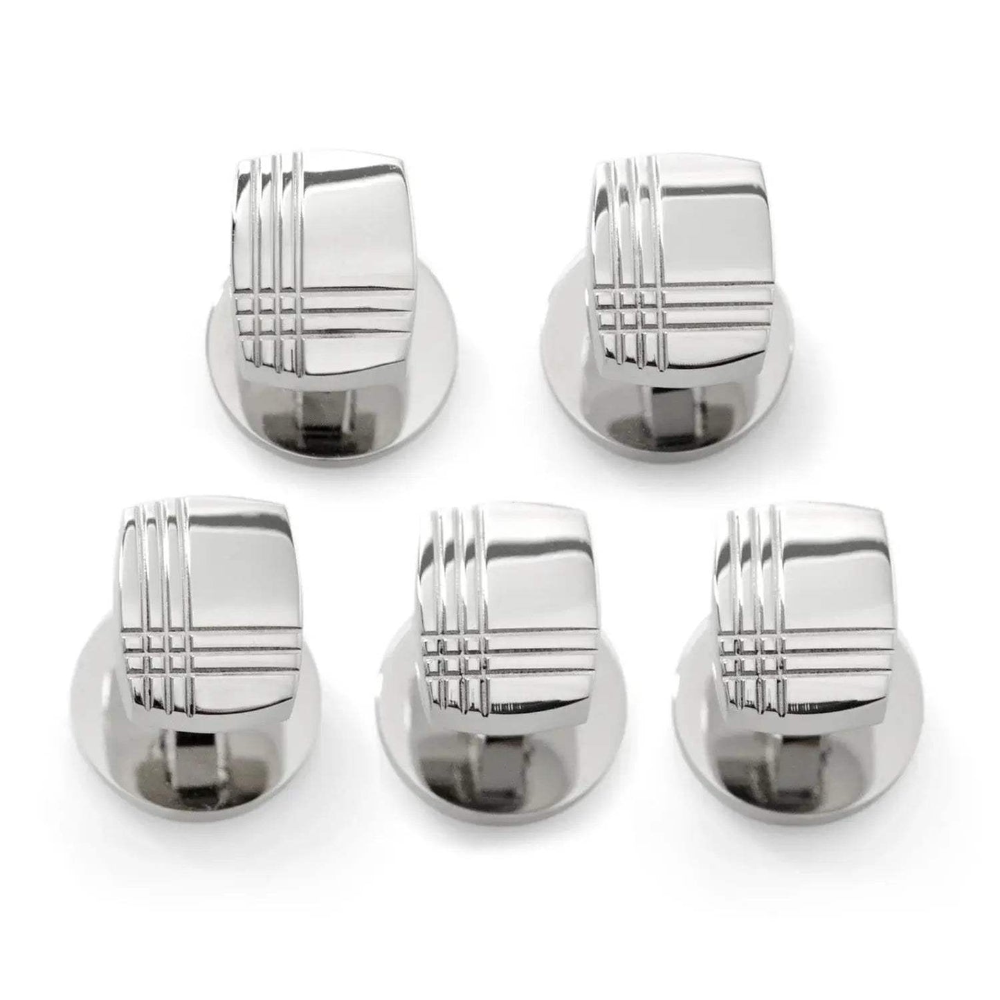 Sterling Silver Tartan Plaid 5-Studs - Cufflinks.com - Flyclothing LLC